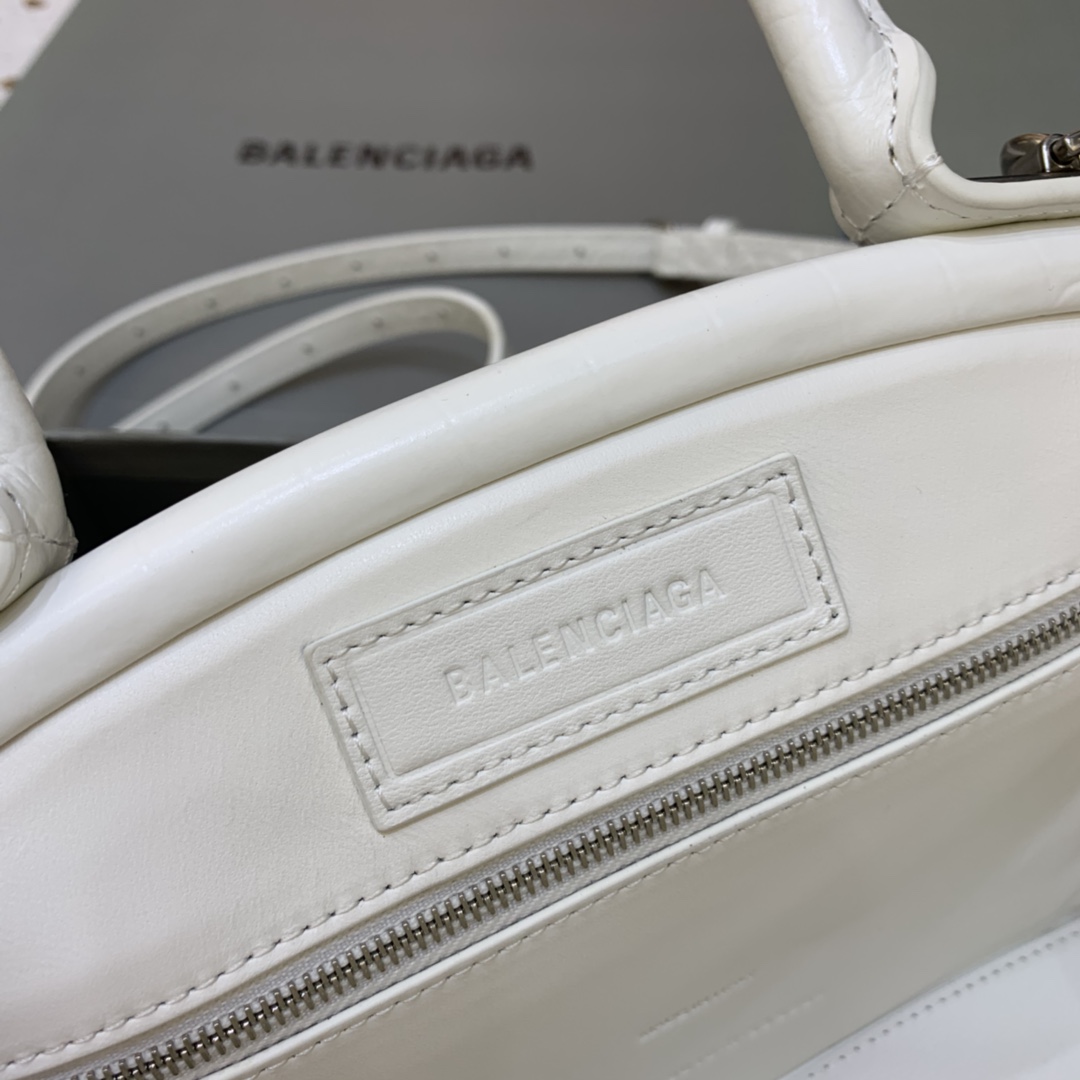 Balenciaga Editor Small Handbag Crocodile Embossed Shoulder Bag White